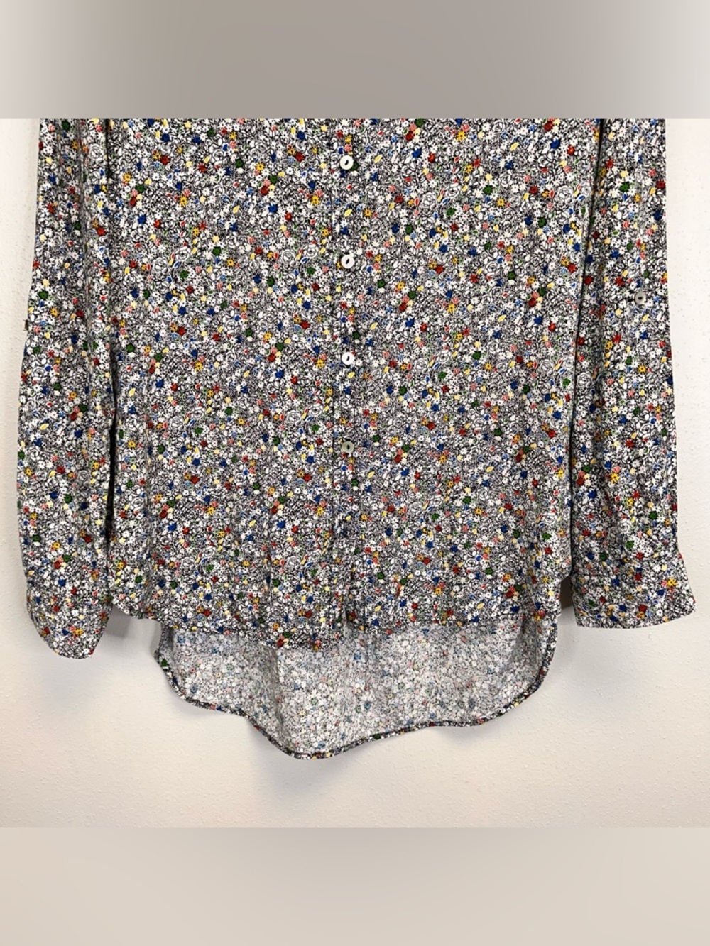 Floral Blouse Multicolor Button Up Career Spring Summer Lightweight Casual Work - Picture 10 of 13